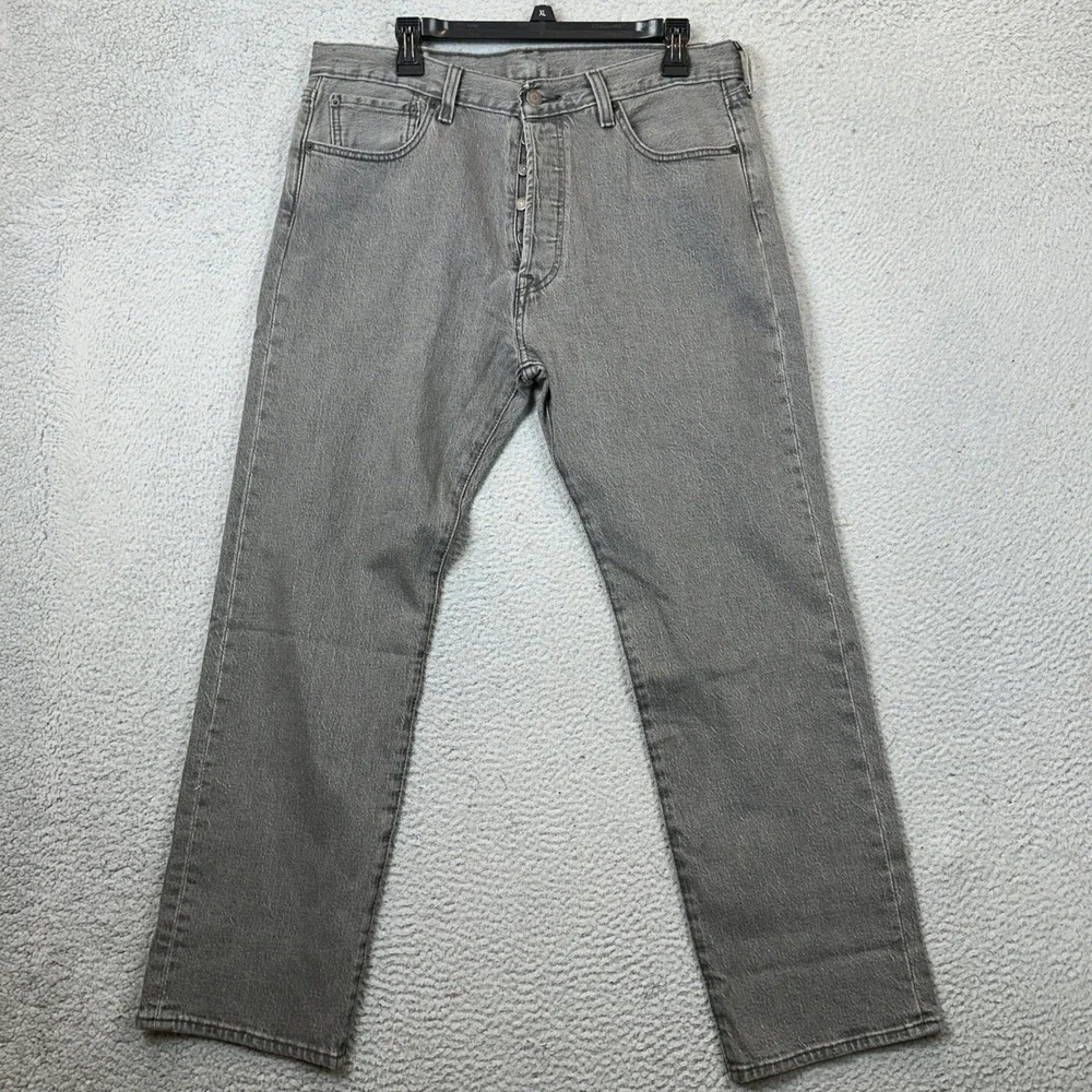 Levis 501 Jeans Men 34X29 Grey Straight Leg Button Fly Stretch 5 Pockets Red Tab